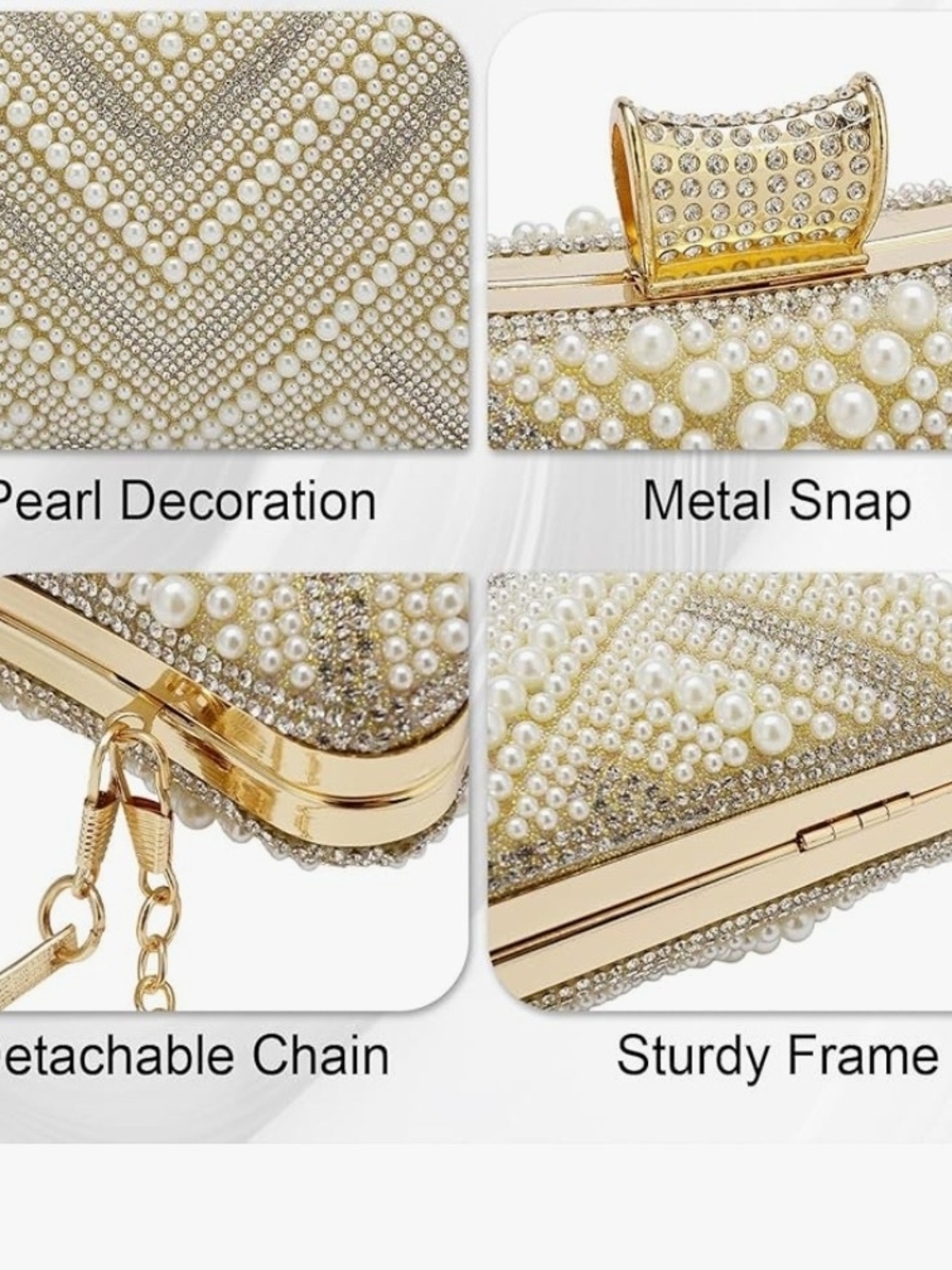 Beaded Pearl Chevron Evening Clutch - Gold Bridal - Picture 3 of 3